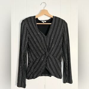 Vintage sparkly knotted holiday Christmas New Years top 70s disco silver black